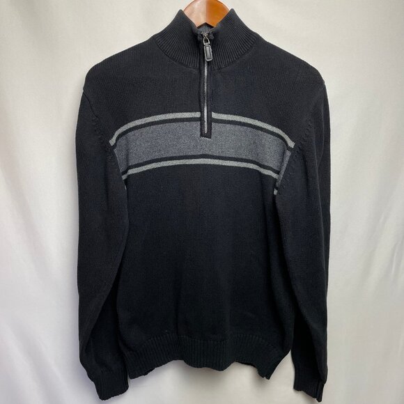 Oscar De La Renta Mens 1/4 Zip Pullover Sweater Size M Black Cotton Mock Neck - Picture 1 of 6